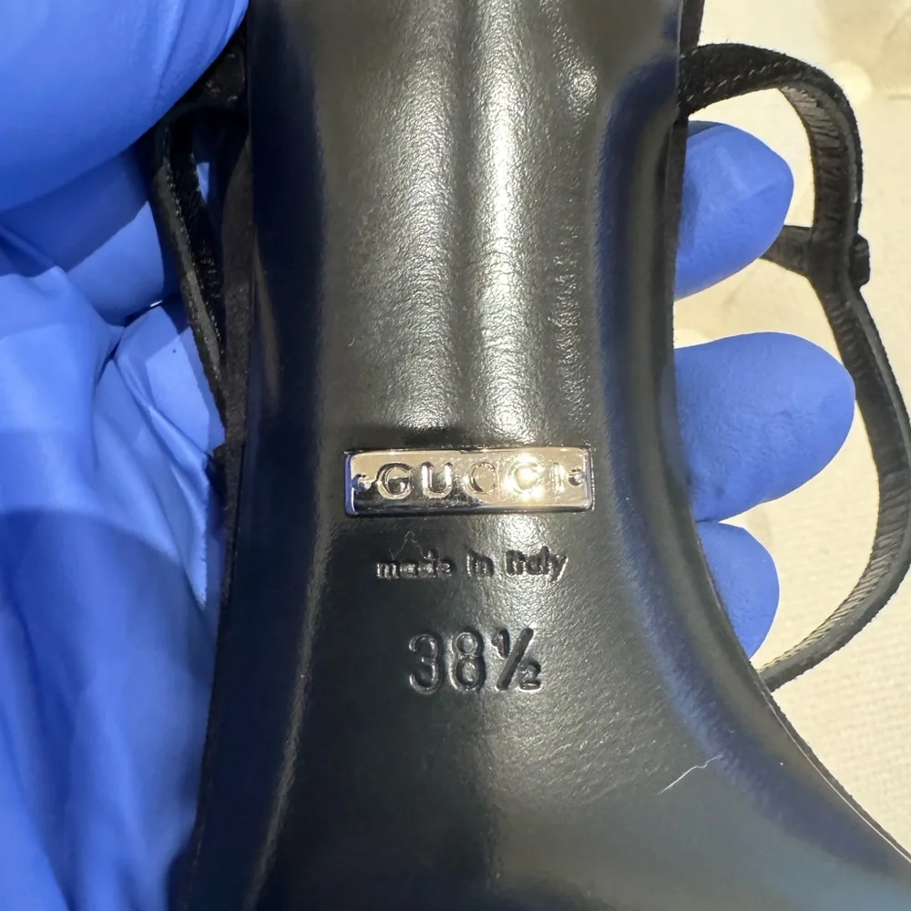 (SOLD) Gucci Black Suede Crystal-Heel Sandals – Size 38.5 - Picture 6 of 10